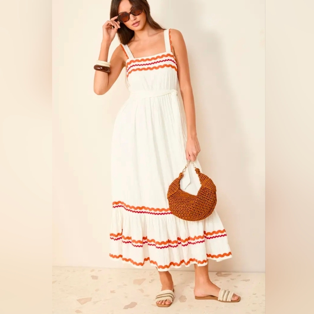 Friends Like These Sleeveless Rickrack Trim Maxi Sundress Size 8 Gauze Boho